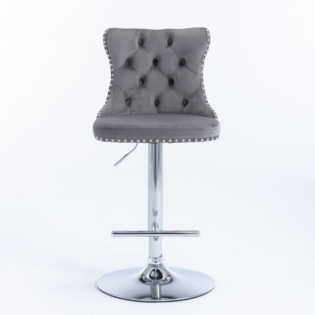 Swivel Velvet Barstools Adjustable Seat Height From 25-33 Inch, Chrome Base Bar Stools With Backs Comfortable Tufted For Home Pub And Kitchen Island, Set Of 2,DE1712GY,Gray