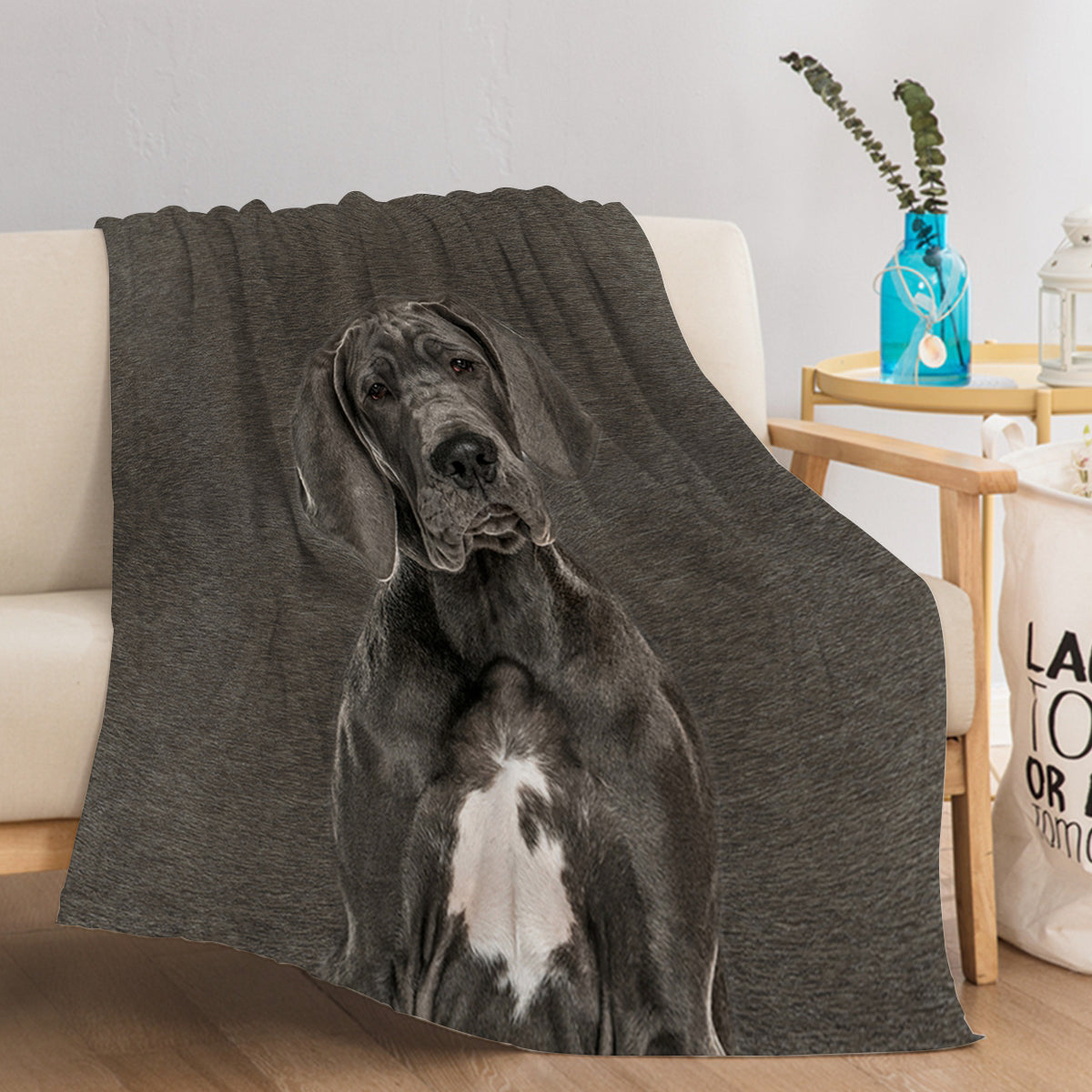 Grey Great Dane Flannel Throw Blanket For Women Girls Kids Soft Warm Dog Fleece Blanket Cute Animal Pet Blanket For Dog Lovers Home Decor