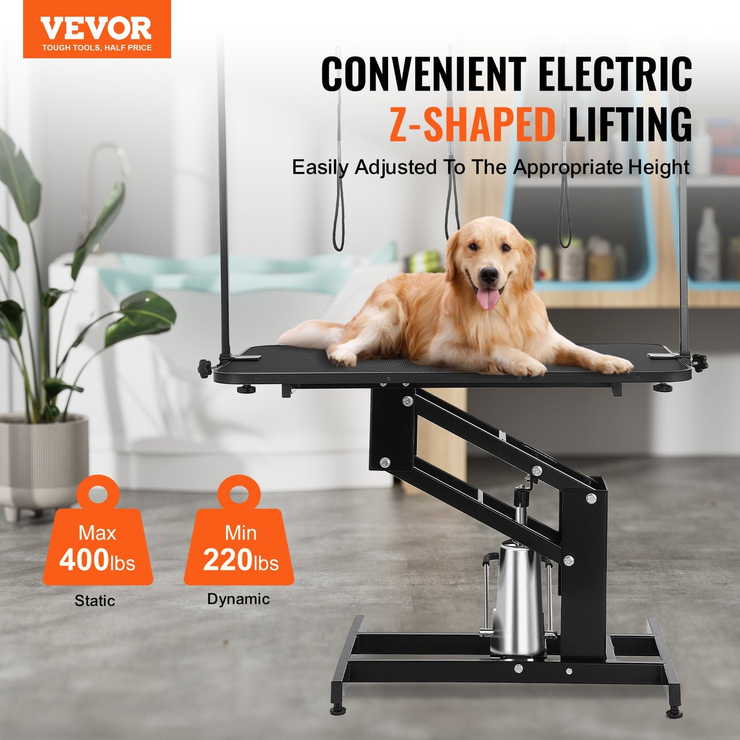 43" Hydraulic Pet Grooming Table, Heavy Duty Dog Grooming Arm For Medium/ Small Dogs, Height Adjustable Dog Grooming Station, Anti Slip Tabletop /Dog Grooming Station, Max Bearing 400LBS