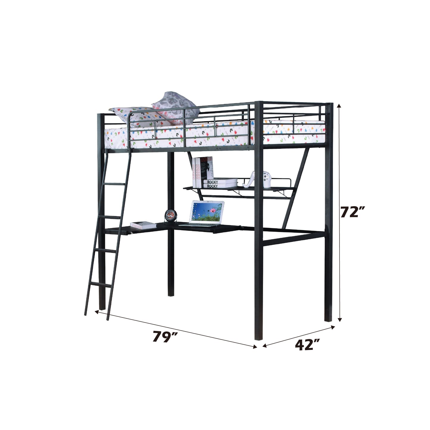 Senon Silver & Black Finish Twin Loft Bed W Desk
