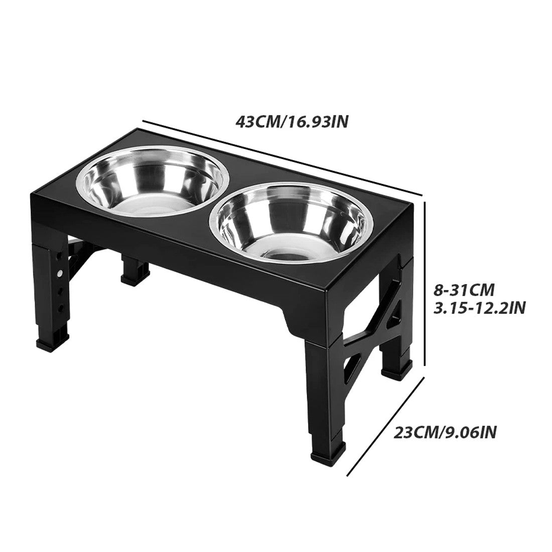 Large Dog Food Feeding Stand Station Stainless Steel Double Raised Bowls Feeding