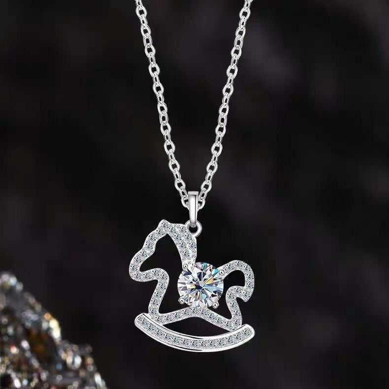 1pcs 999 Sterling Silver Hollow Rocking Horse Necklace, Dainty Trendy Style, Ideal For Birthday & Holiday Gifts