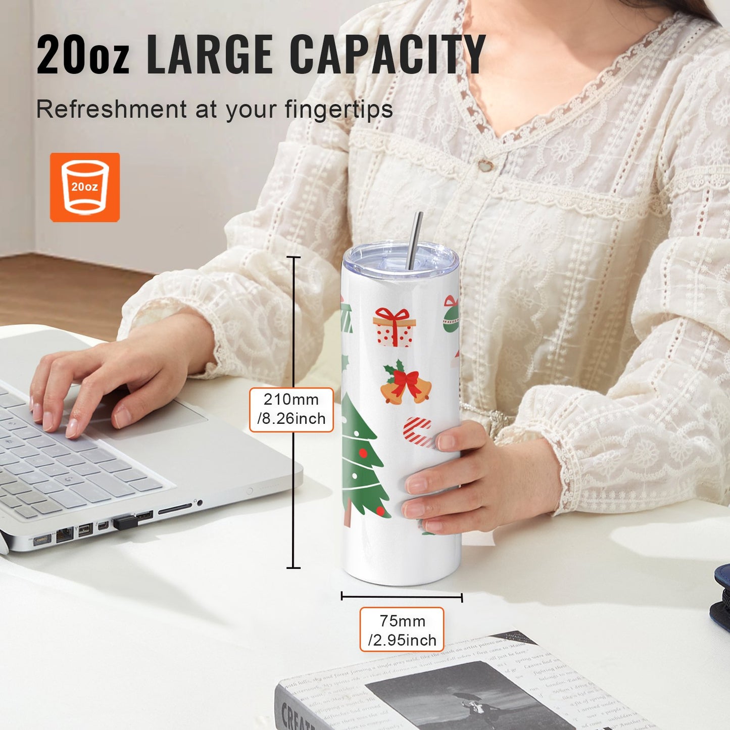 16 Pack Sublimation Tumblers 20oz Skinny Straight, Stainless Steel Sublimation Tumblers Blank, Stainless Steel Double Wall Tumbler For Heat Transfer Customized Gifts With Lid And Straw, Gift Box