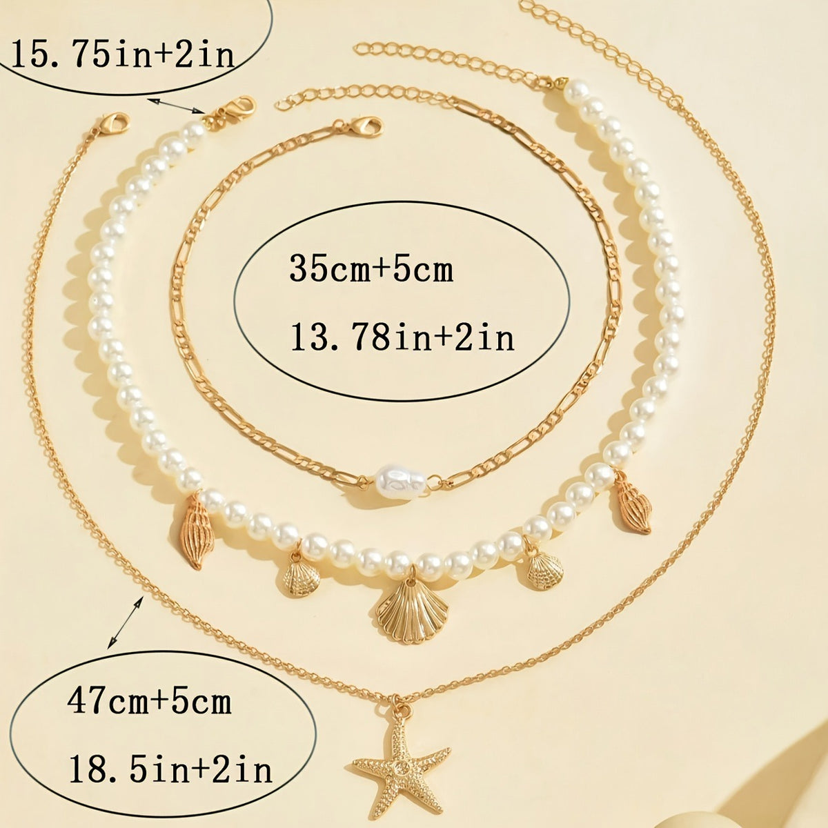 European And American Style Multi-Layered Pearl And Starfish Shell Necklace For Women, Beach Vacation Style Clavicle Chain, Fashionable And Versatile Neck Accessory