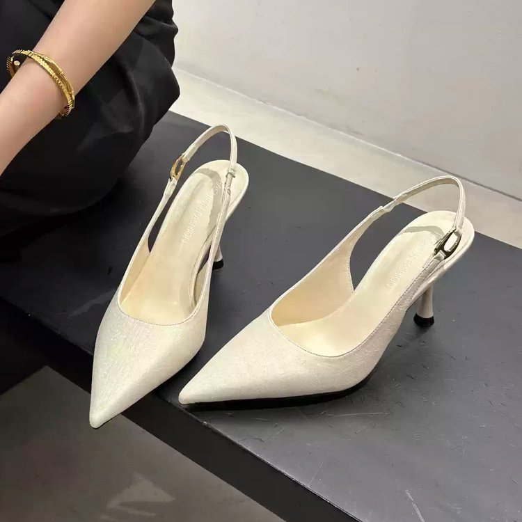 Women's Slingback Sandals, Niche Pointed Toe Low Cut Kitten Heels, Elegant Korean Style Retro Fashion High Heel Pumps For Spring