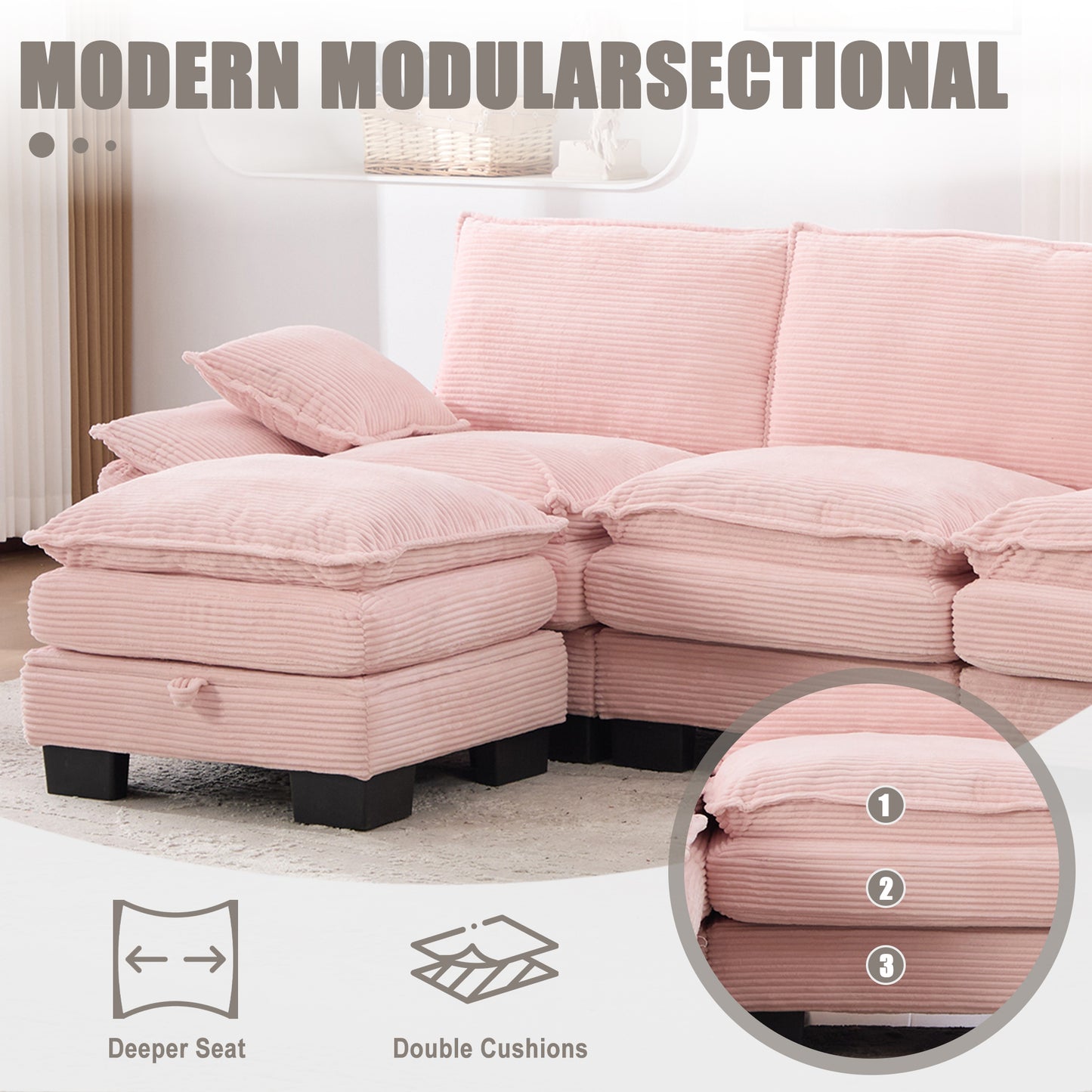 Sectional Cloud Modular Sofa,Deep Seat Sofa, Corduroy Sofa,Comfy Upholstered Furniture For Living Room, Apartment, Studio, Office,Having Multiple Combinations