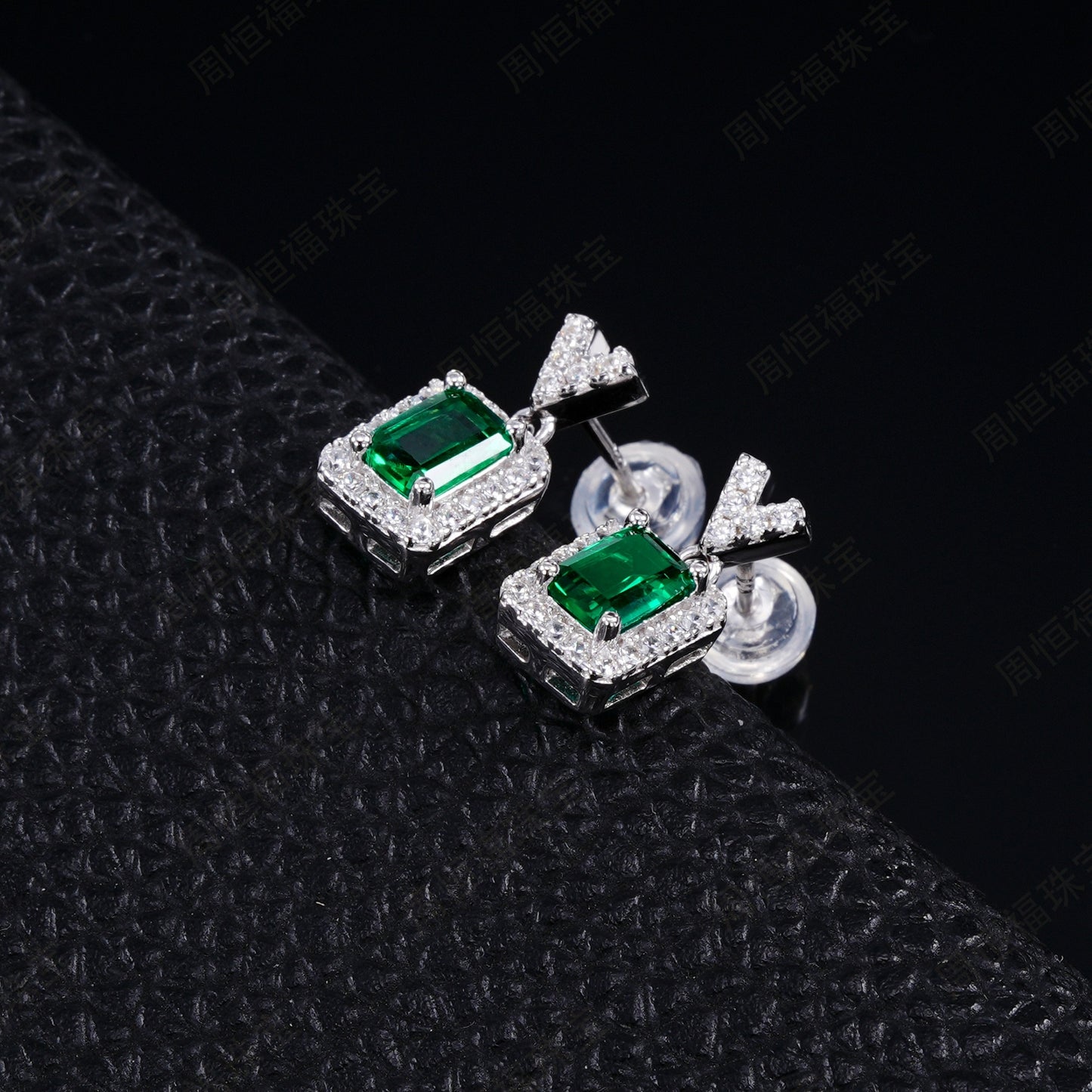 S925 Sterling Silver V-Shape Halo Drop Earrings, 6x4mm Lab-Grown Ruby & Emerald, Platinum Plated 2.6g, Women's Jewelry Gift Box