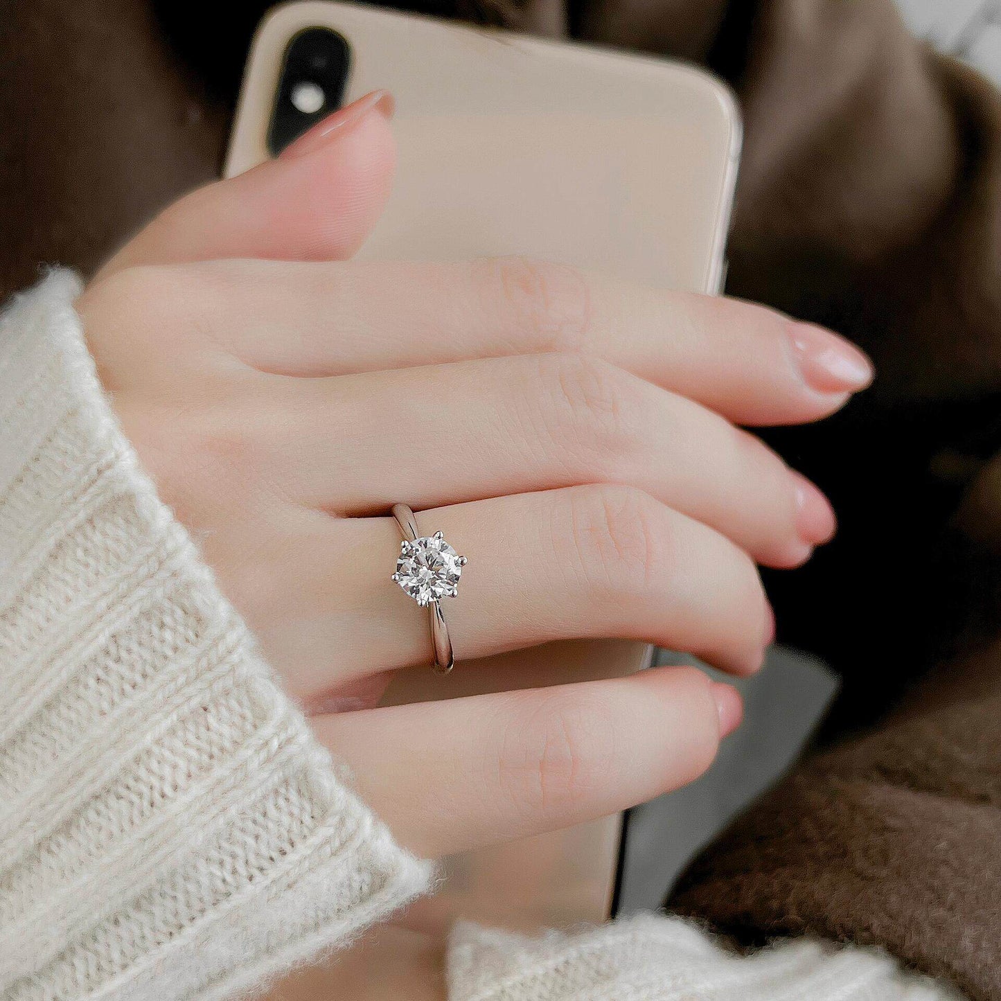 Adjustable 925 Sterling Silver 1CT Moissanite 6-Prong Ring, Chic Bridal Style For Weddings, Anniversaries & Jewelry Gift