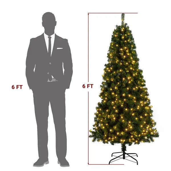 FCH 6ft PVC Material DIY 150 Lights Warm Color 8 Modes 1050 Branches Christmas Tree Green