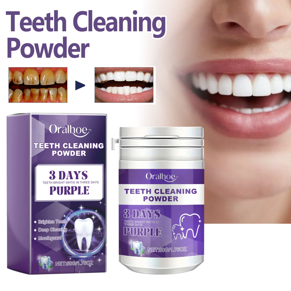Purple Dental Powder Oral Care Cleaning Tartar Calculus