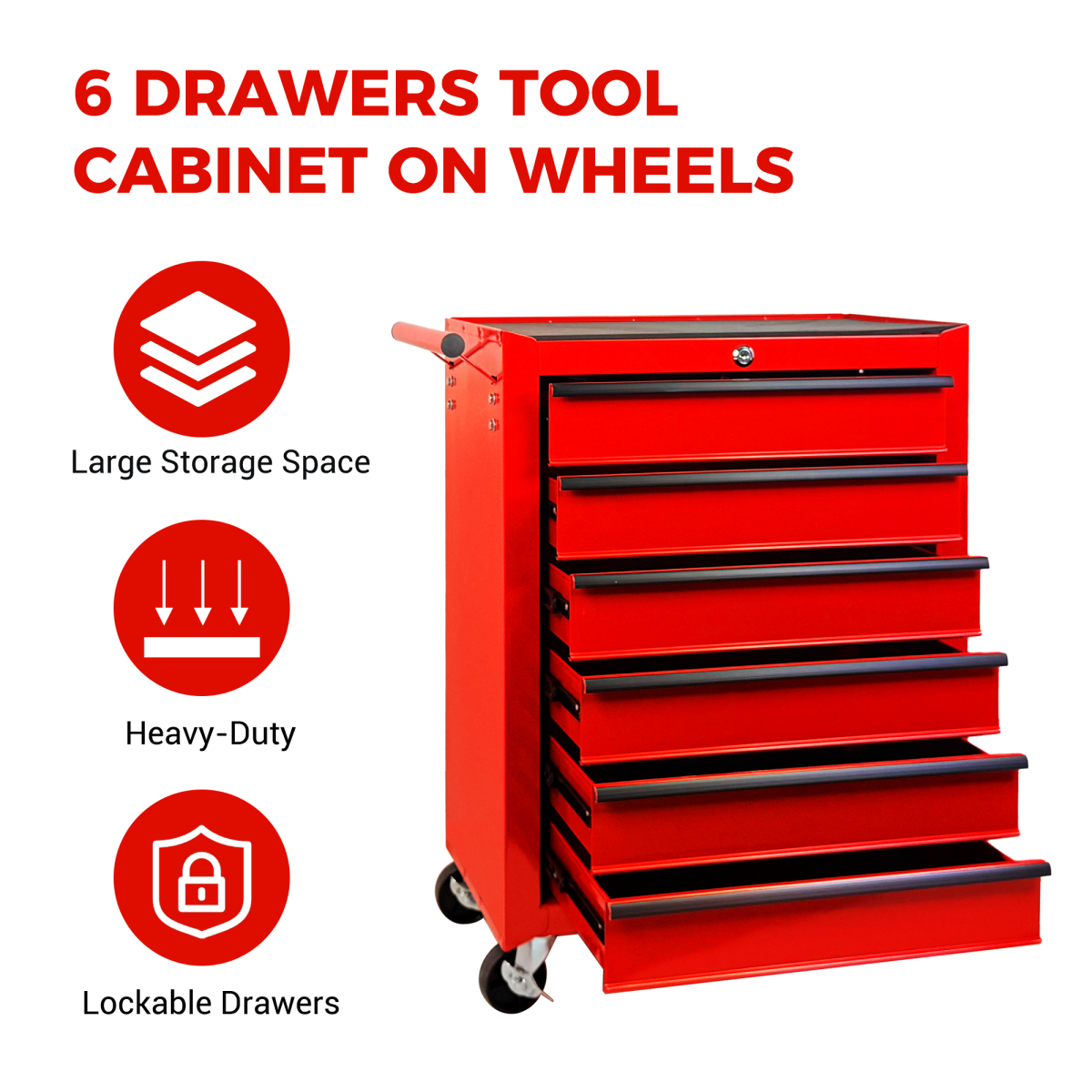 Rolling Metal Tool Chest with 6 Drawers, 20" 6-Drawer Tool Chest Cabinet with Ball Bearing Drawer Slides, Steel Tool Storage Box Organizer -RED
