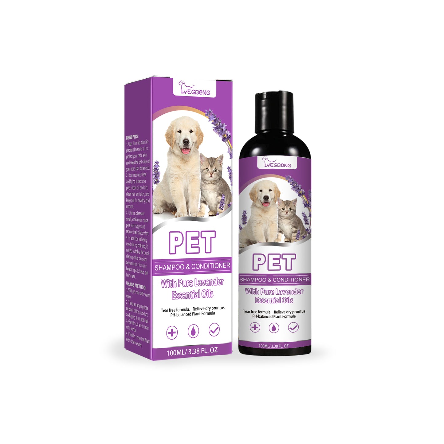 Yegbong Pet Shampoo, Pet Bath Relieves Skin Itchy, Hair Smooth Non-Knotting Shampoo