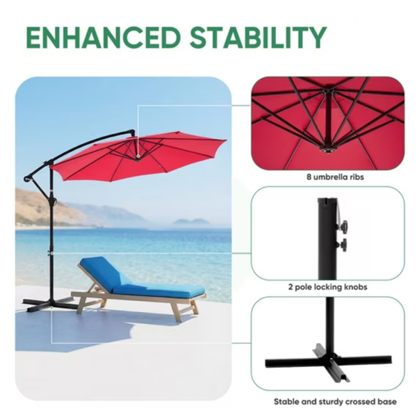 Outdoor Patio Umbrella, 10ft Offset Hanging Patio Umbrella With Aluminum Stand, 8 Ribs, UV Protection For Pool Garden Backyard Market, Red  Shipment From Walmart