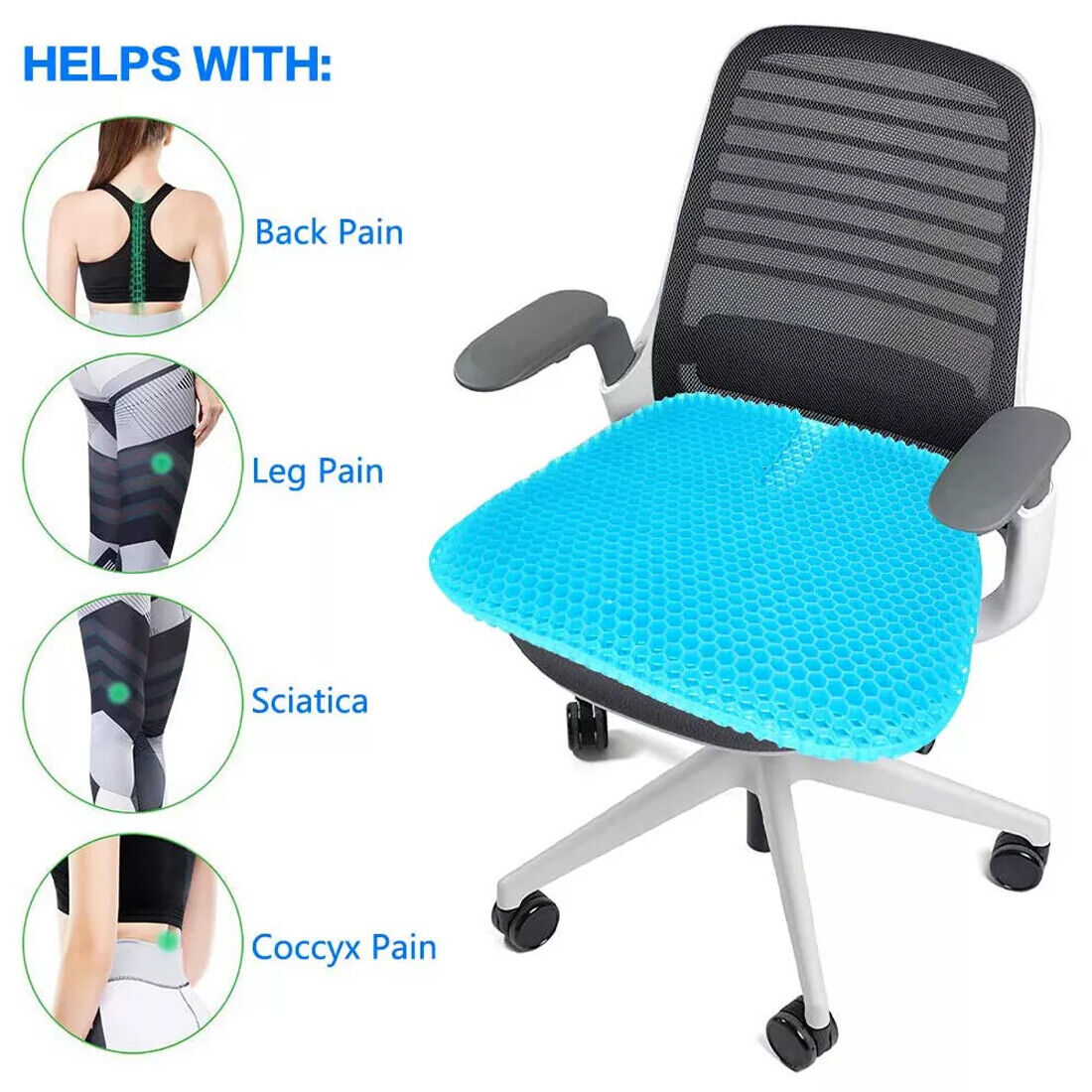 Cooling Honeycomb Breathable Gel Seat Cushion Double Thick Egg Sitting Pad Mat UK