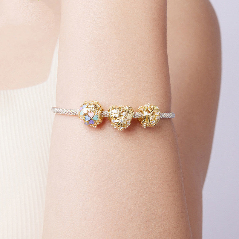 S925 Sterling Silver Plated K Gold Clover Bracelet String Beads