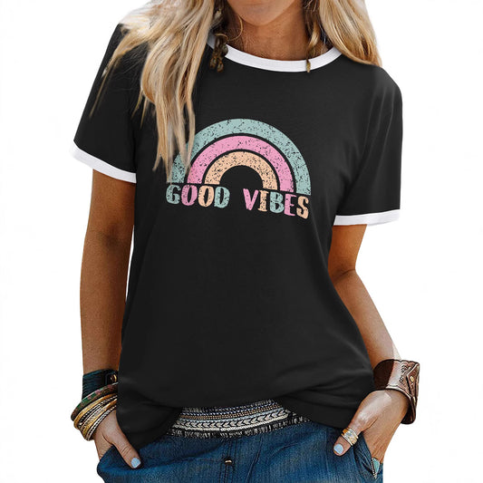 Womens Minimalist Printed Fashion Casual Short-sleeve