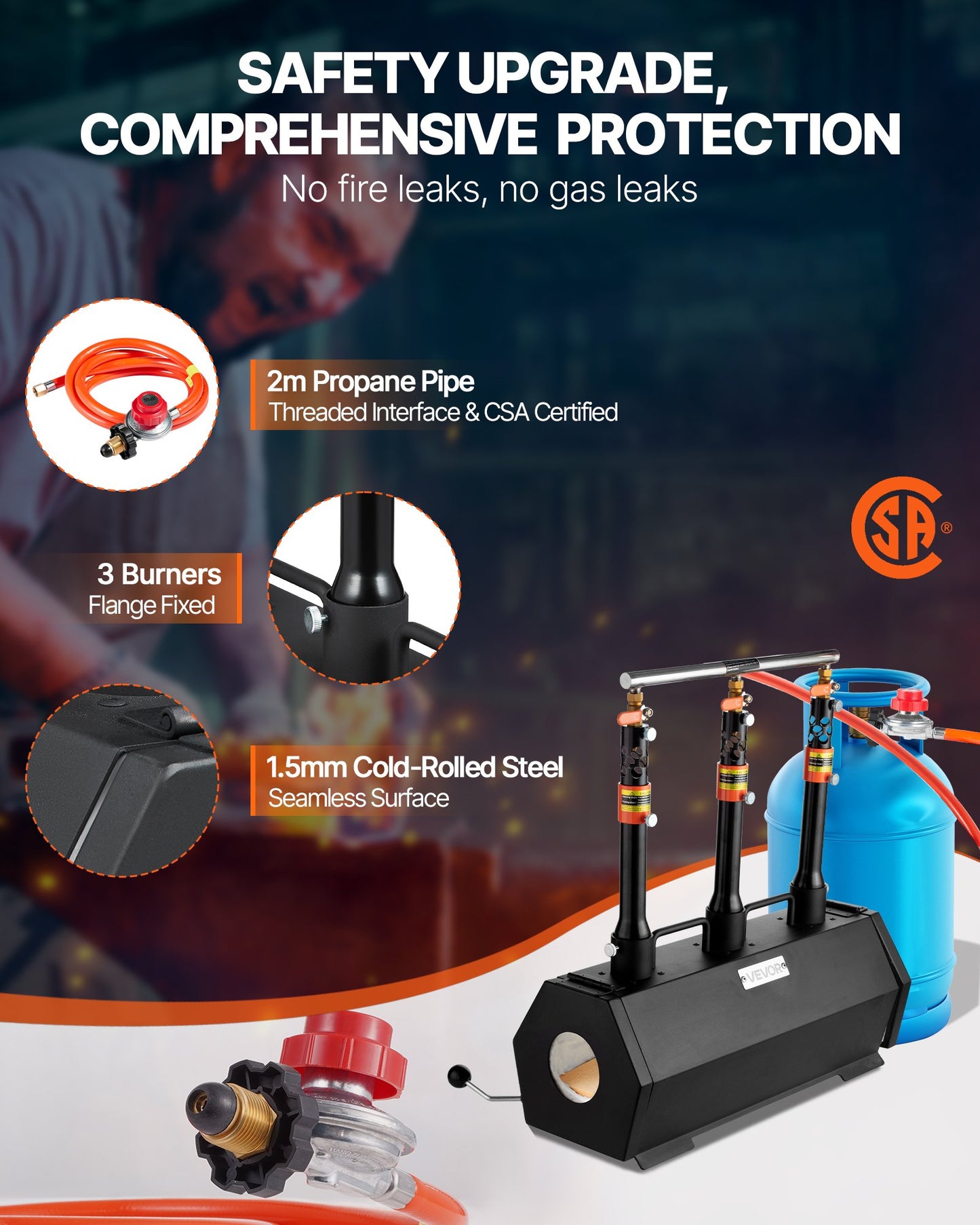 Portable Propane Forge, 3 Burners, 1427℃ Tool And Knife Making Blacksmithing Farrier Forge, Large Capacity Hexagon, Cold-Rolled Steel Gas Forging Tools And Equipment, Use For Metal Forging