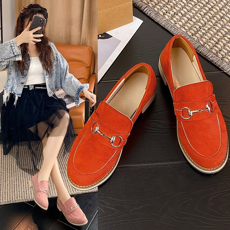 Womens Korean-style Round-toe Low-heeled Casual Slip-on Shoes