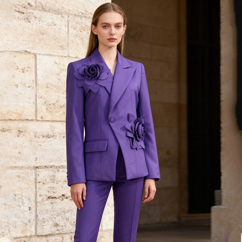 Niche Heavily Embellished Floral Blazer Womens Elegant Office Suit