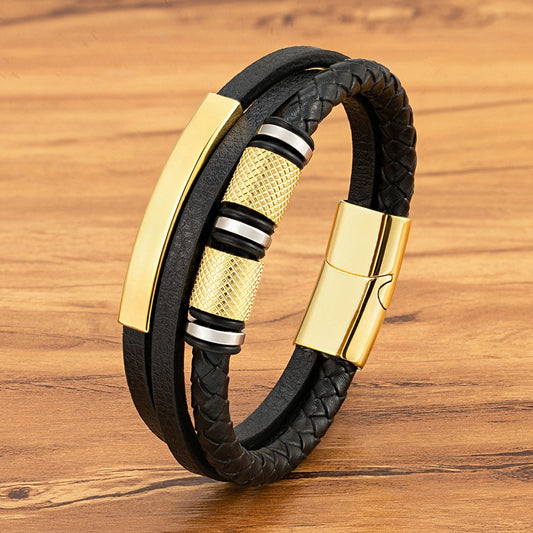 Fashionable Multi-layer Braided Leather Bracelet With Accessories