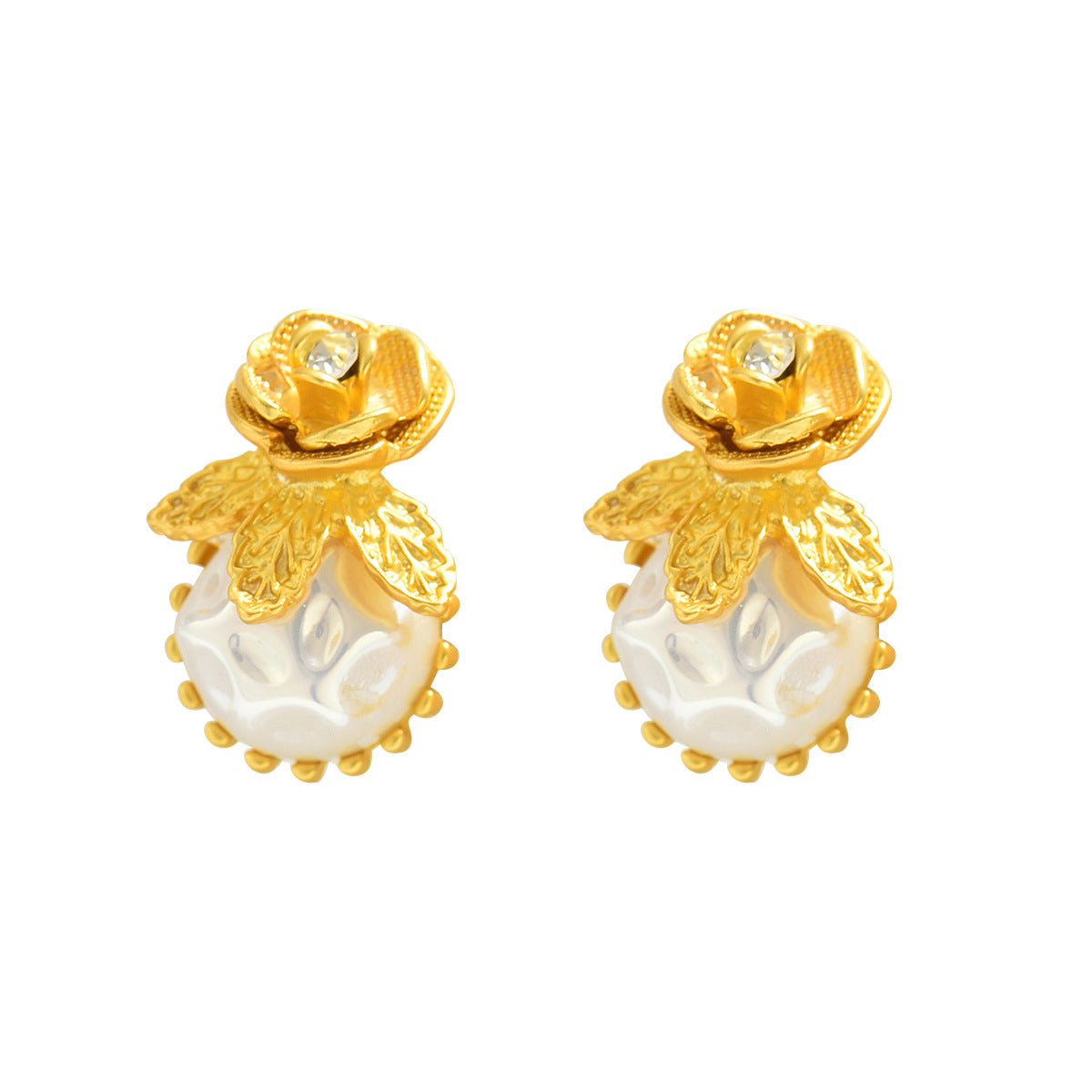 Ins Japanese Korean Elegant Camellia Rose Floral Stud Earrings, Niche Petal Shape Design Inlaid Cubic Zirconia, Premium Texture Trendy Daily Ear Jewelry For Ladies