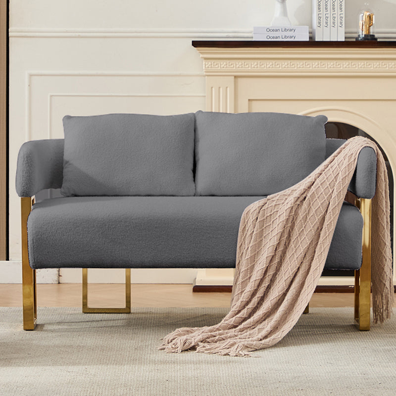 TS Modern Decorative Chair, Living Room Side Chair With Gold Metal Legs, No Wheels, Suitable For Dressing Area, Reception Room, Office,Teddy Fleece Upholstered Metal Foot Sofas    Grey