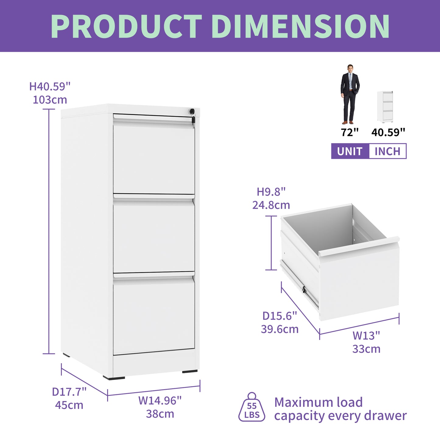 3 Drawer Metal Vertical File Cabinet With Lock Office Home Steel Vertical File Cabinet For A4 Legal Letter Size3