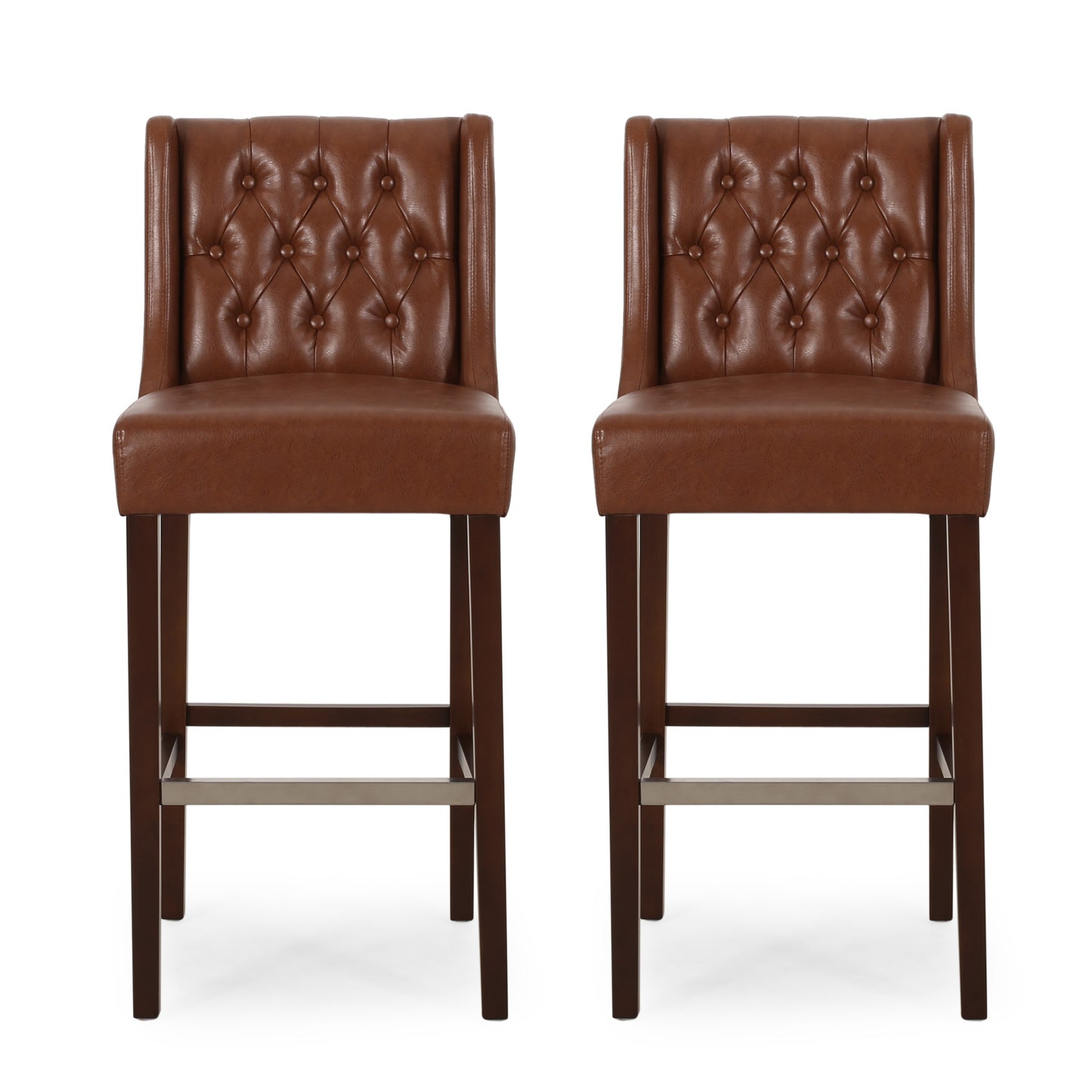 30.5 Inch Seat Height Bar Stool, Light Brown PU Upholstery With Back & Metal Footrest, Counter Stool For Kitchen Island