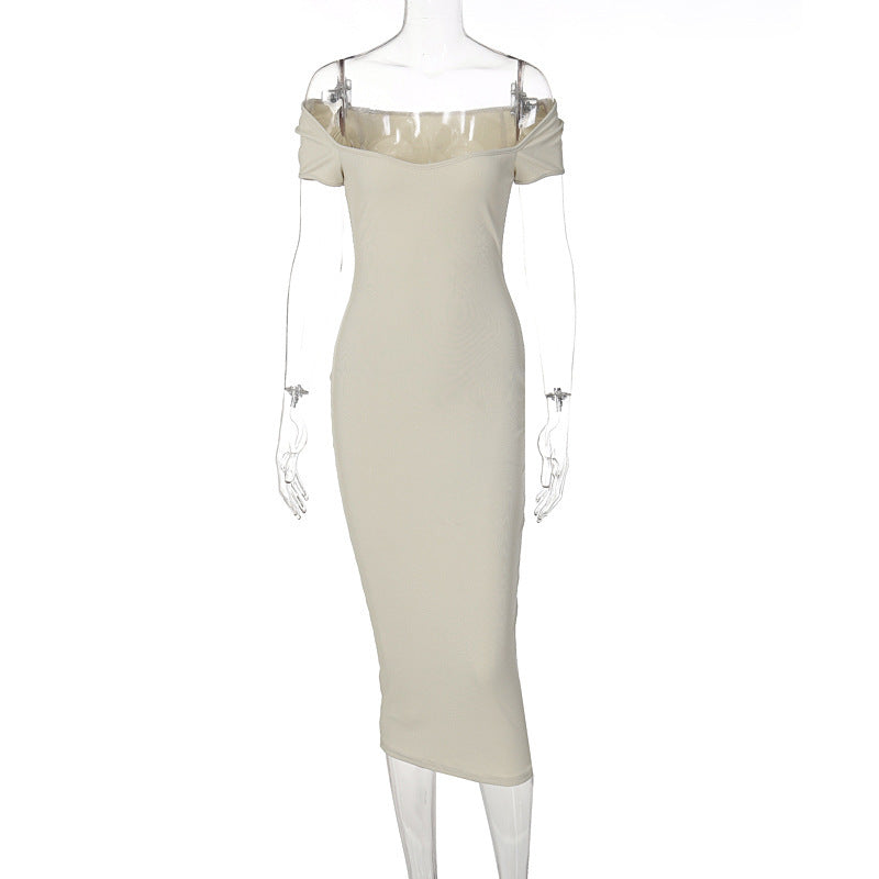New Off-shoulder Ribbed Long Dress