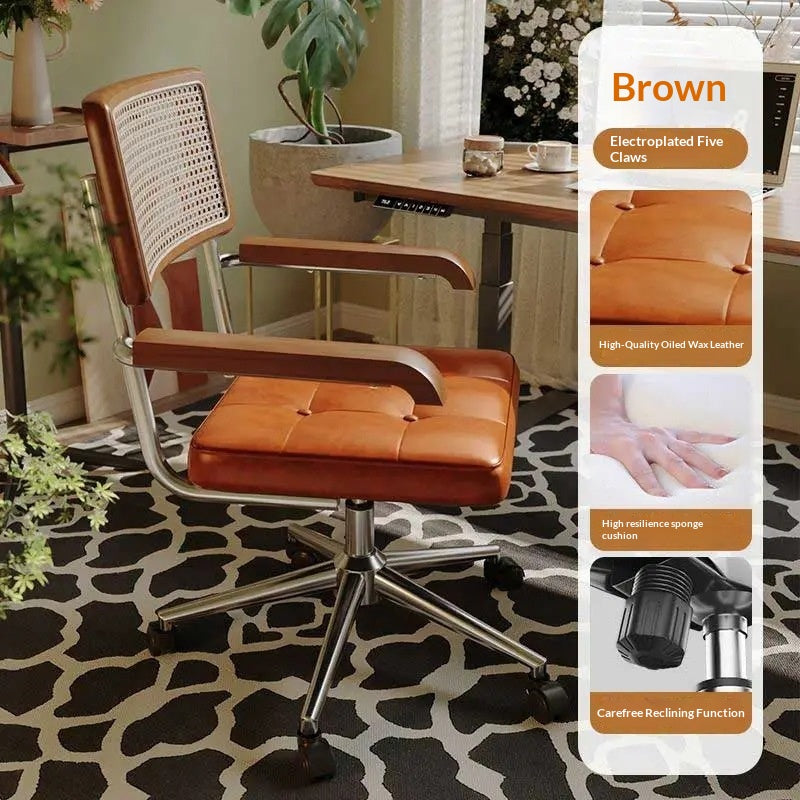 Retro-style Home Office Computer Chair Made From Imitation Rattan
