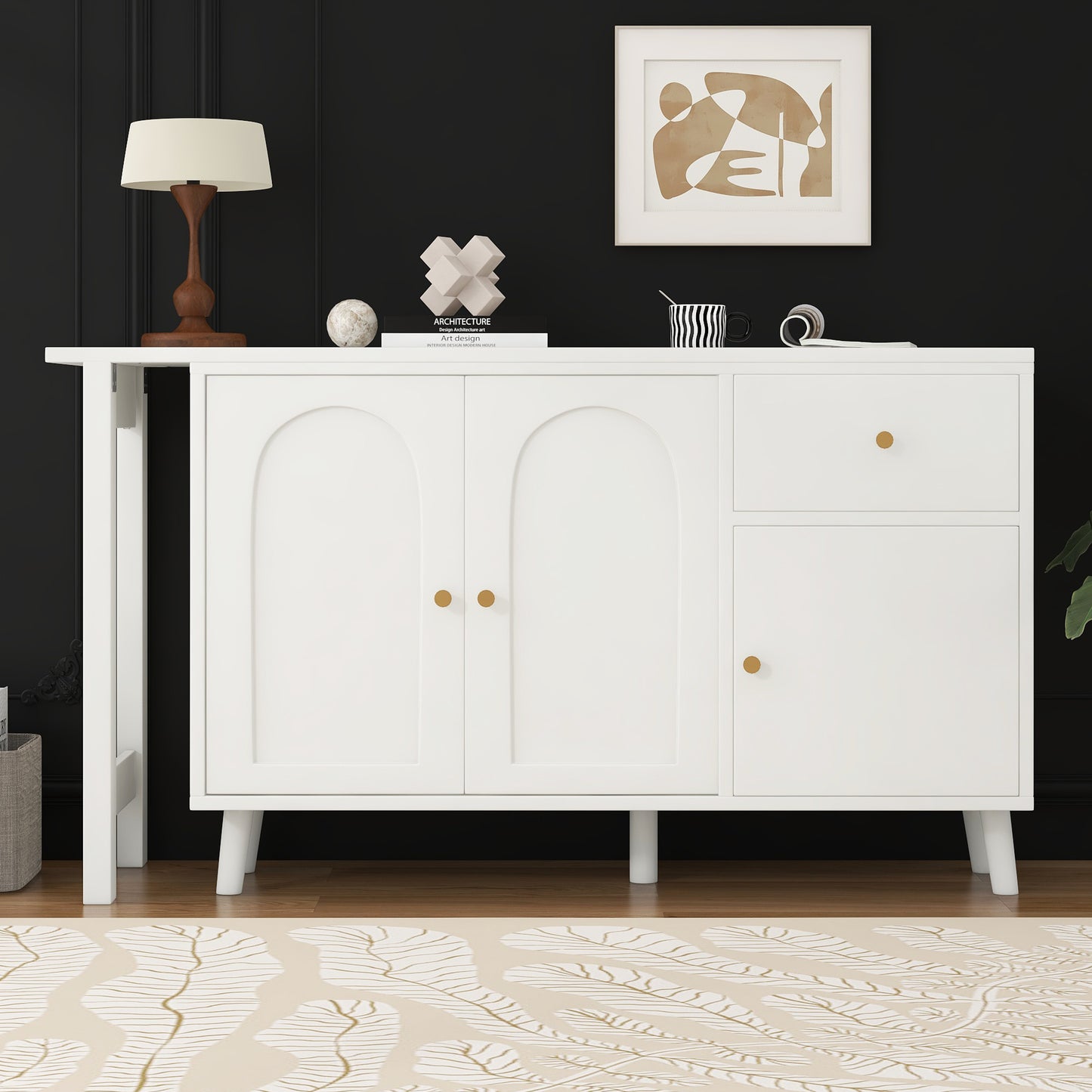 Multifunctional 2 In 1 Desk And Sideboard  360 Swivel, 3 Doors 1 Drawer  Elegant Computer Desk, Corner Desk, Dressing Table, Desk, Sideboard