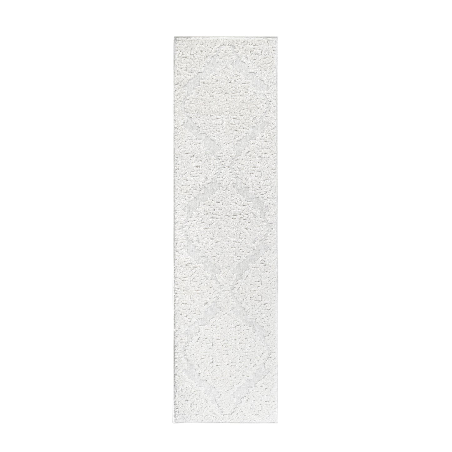 Step Collection High-Low Medallion Cream Cream Indoor Runner Rug, 2'2''x8', Modern, Contemporary, Geometric, Bohemian, Bedroom, Kitchen, Living Room, Hallway, Non Shedding Carpet
