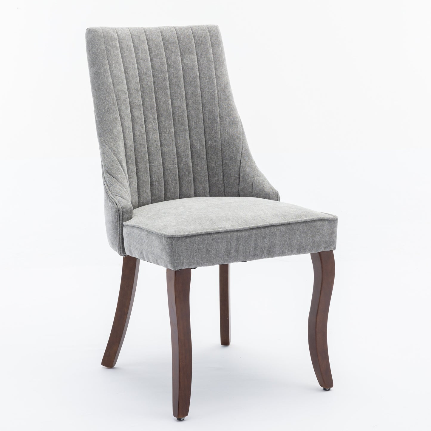 Rayon Cloth Flocking Linen Dining Chairs Channel Kitchen Dinner Chair Comfy Fabric Upholstered Accent Chair For Dining Room With Curved Solid Wood Legs,Set Of 2  Gray , DE1847GY