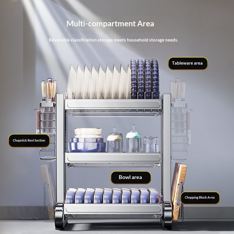 Multi-Tiered Multi-Functional Kitchen Countertop Dish-Drying And Storage Rack