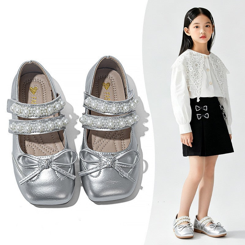 2026 Spring Summer New Girls Leather Shoes, Bow Decor Kids Princess Shoes, Breathable Soft Sole Performance Flats For Baby Girls