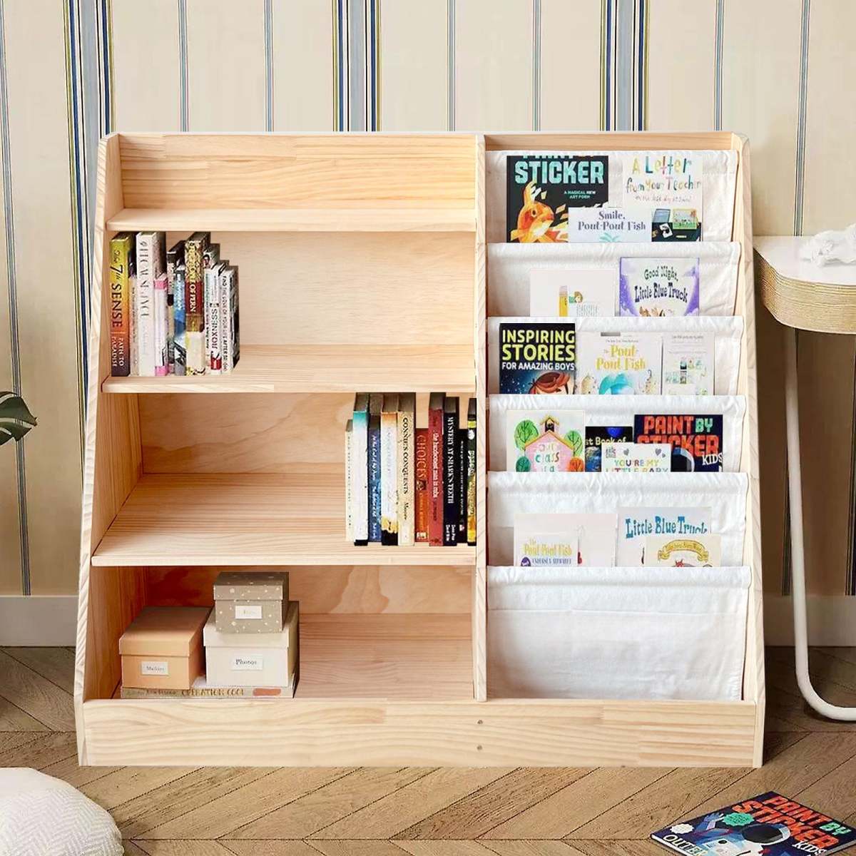 Wooden Childrens Picture Book Storage Rack For Home Use