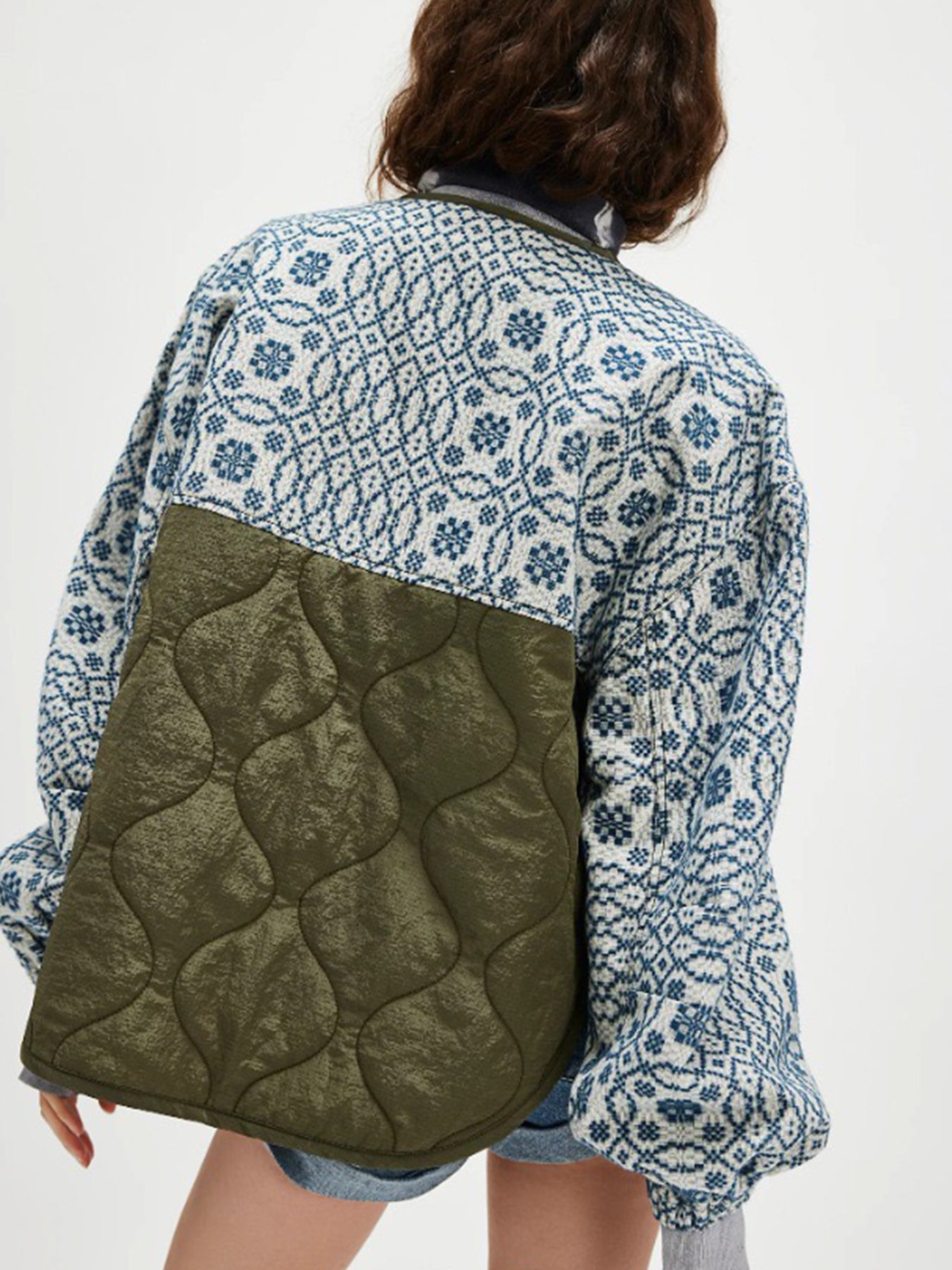 New Women's Warm Quilted Printed Patchwork Button Lightweight Cotton Coat, Slim Fit, Suitable For Autumn And Winter.