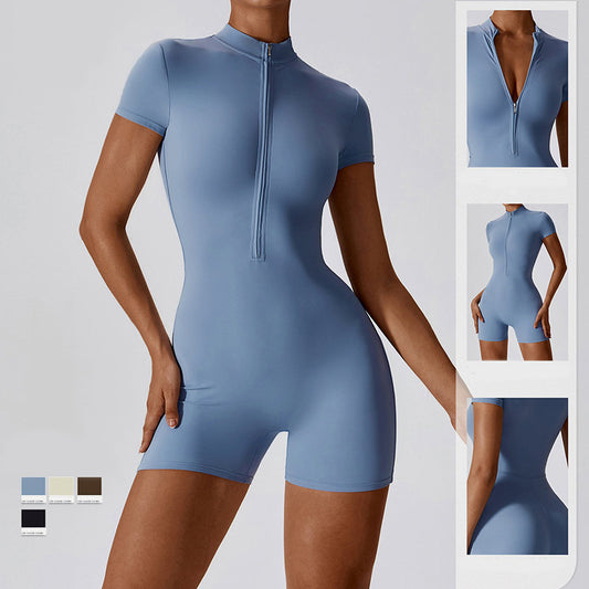 Zipper Short Sleeve Yoga Jumpsuit Women