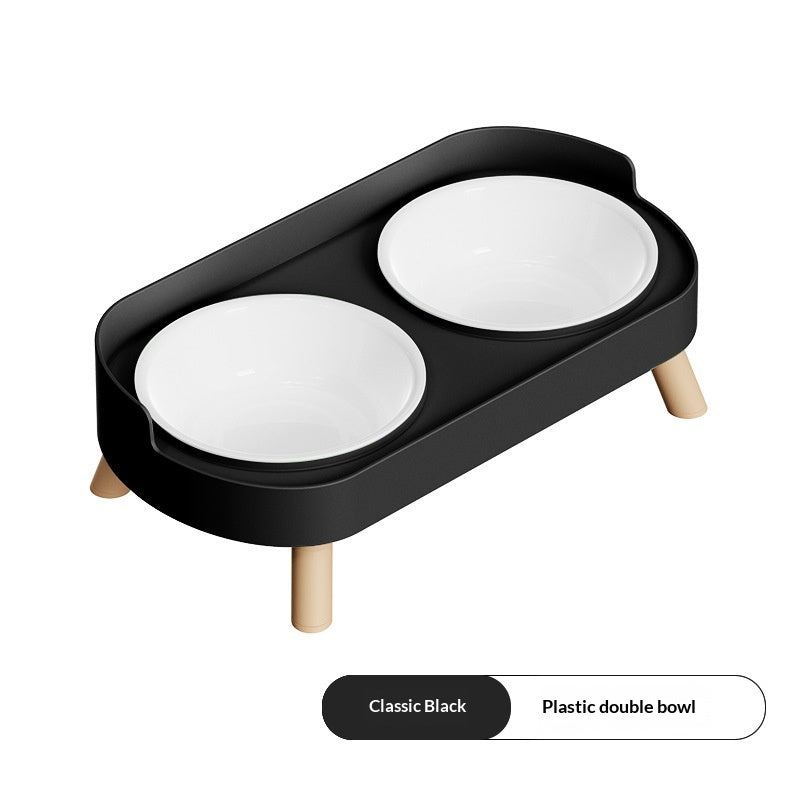 Dual-bowl Spill-proof Water-and-food-in-one Cat Bowl