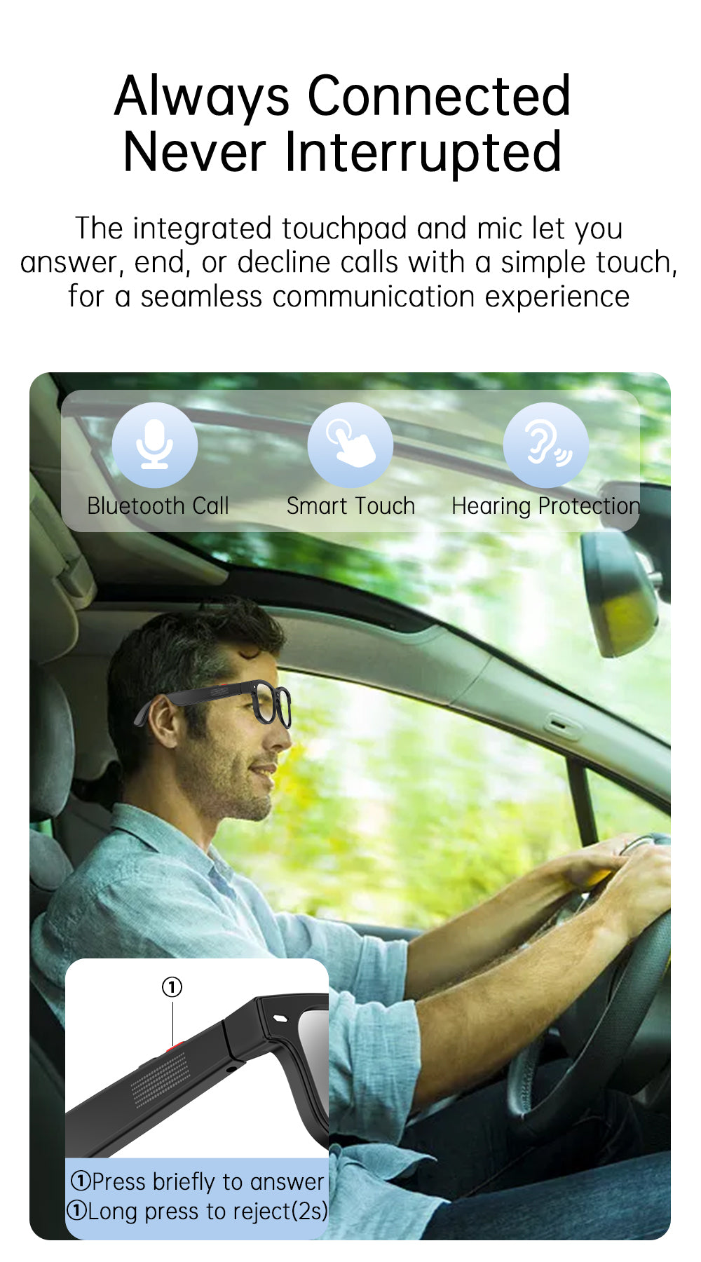 8MP AI Smart Glasses Bluetooth Sunglasses For Music Calling Translation G3