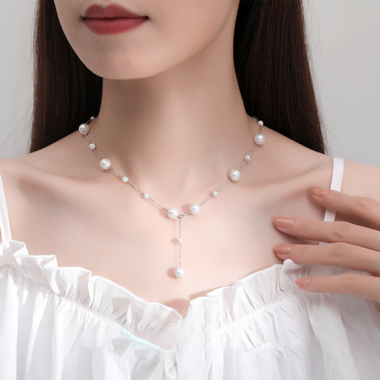 1pc 999 Sterling Silver Pearl Adjustable Necklace, 4 Ways To Wear, Delicate Style, Perfect For Daily Wear And Valentine's Gift