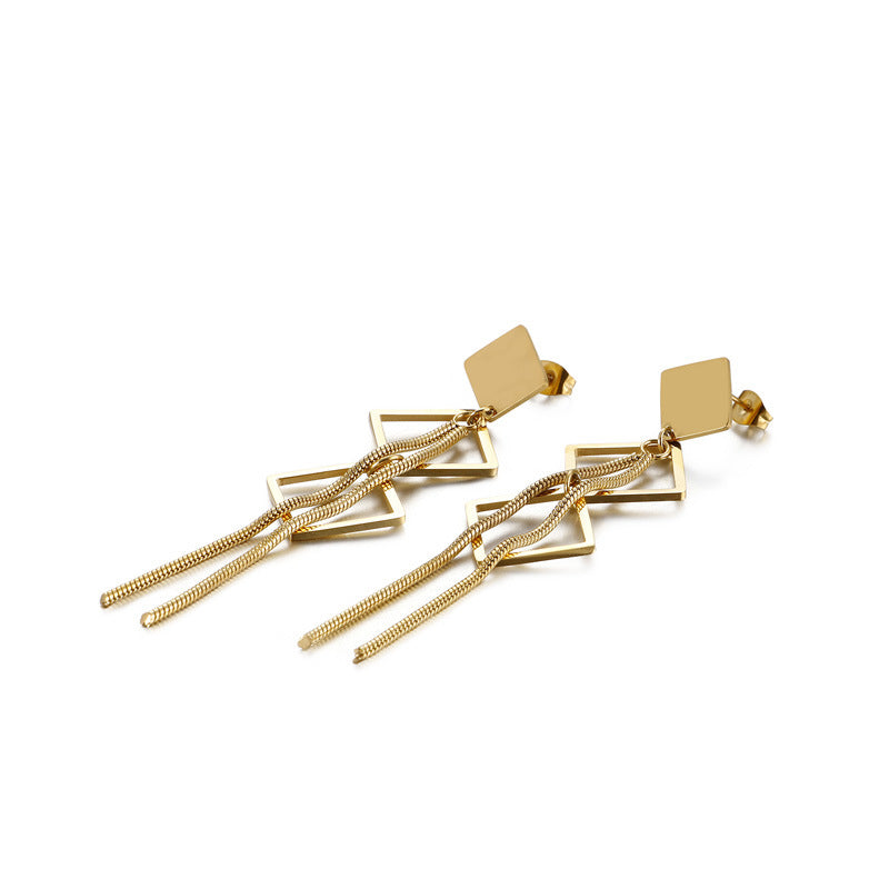 Korean-style Fashionable And Elegant Geometric Titanium Steel Earrings For Women