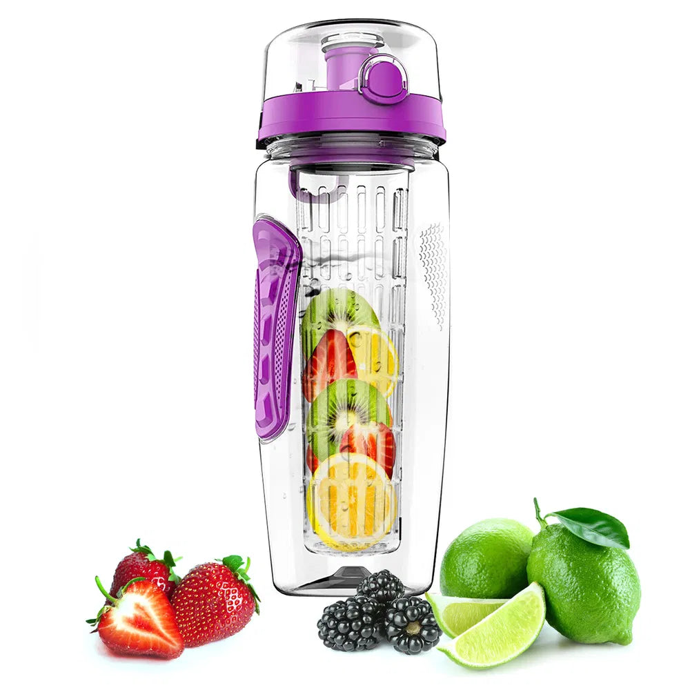 Fruit Infuser Water Bottle 32OZ Juice Shaker Sport W& Flip Top Lid Anti-Slip Grips For Office Home Sport Running Walking Hiking