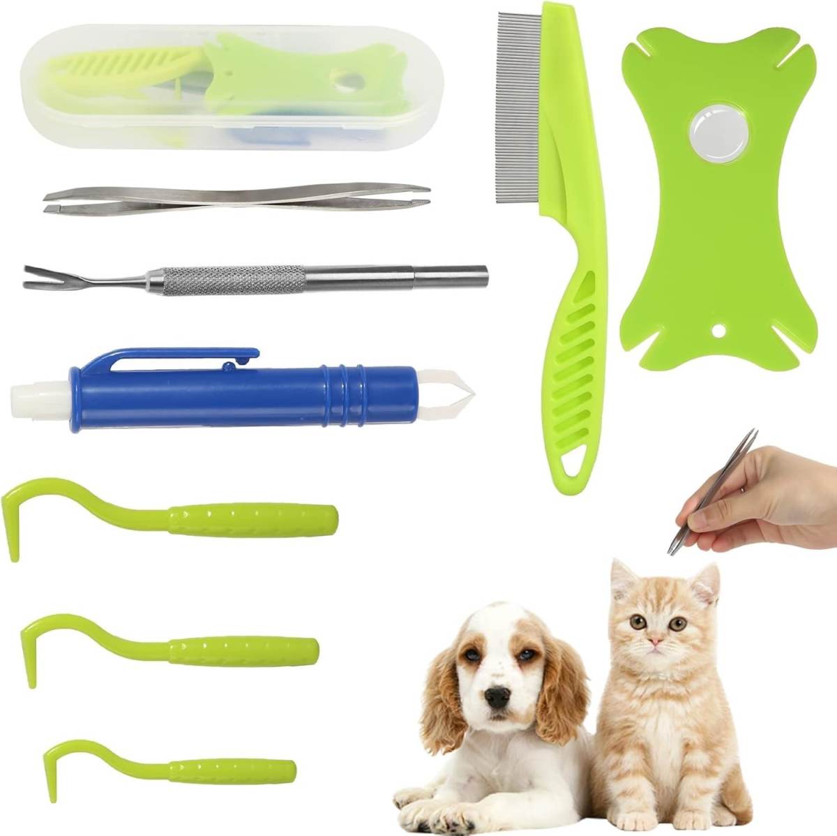 Tick Removal Tool 8 In 1 With Storage Box, Tick Tweezers, Flea Comb, Magnifying Glass, Dog Tick Remover Tool Tick Removal Kit Tick Removal Tool For Dogs Cats Pet Tick Comb