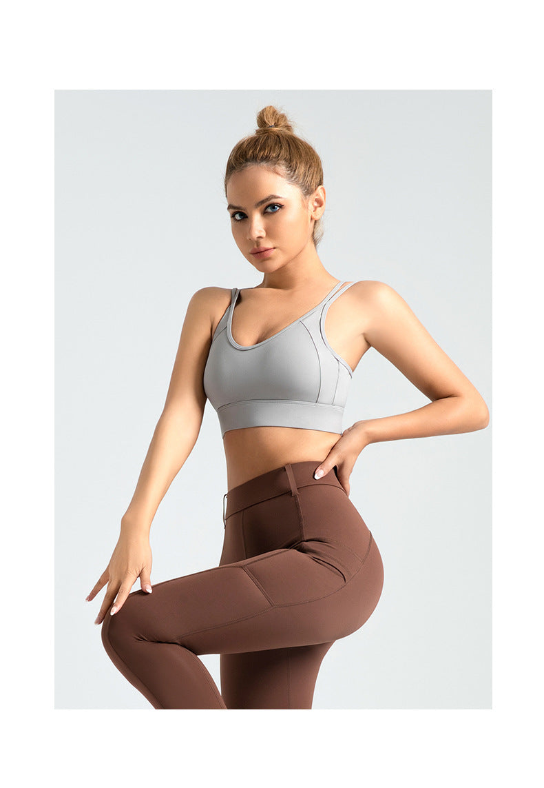 Women's Cross Beauty Back Exercise Double-shoulder Strap Rear Breasted Gathering Bra