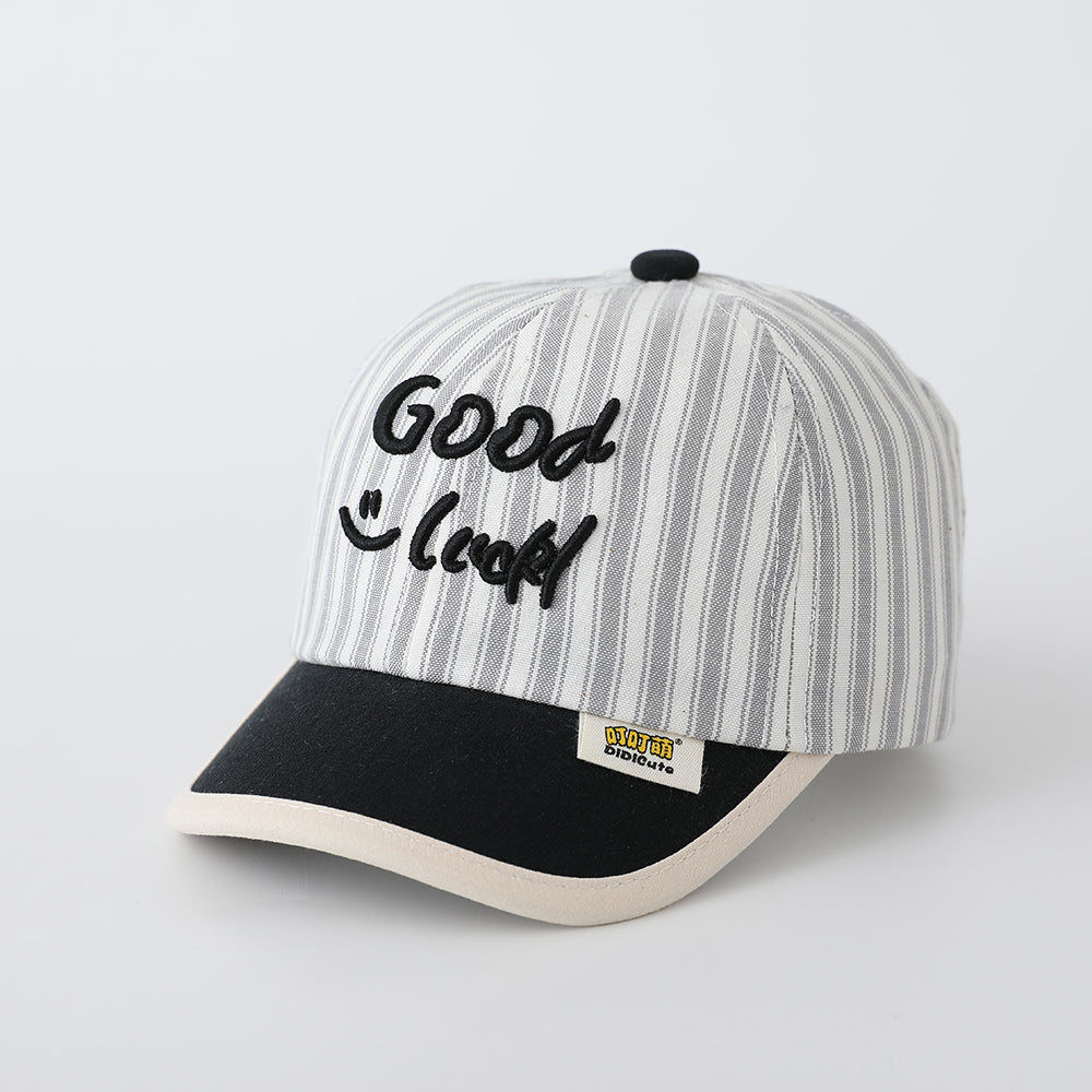 New Children's Striped Multi-color Three-dimensional Smiling Face Letter Embroidered Baseball Cap With Adjustable Design, Suitable For Outdoor Activities And Playtime.