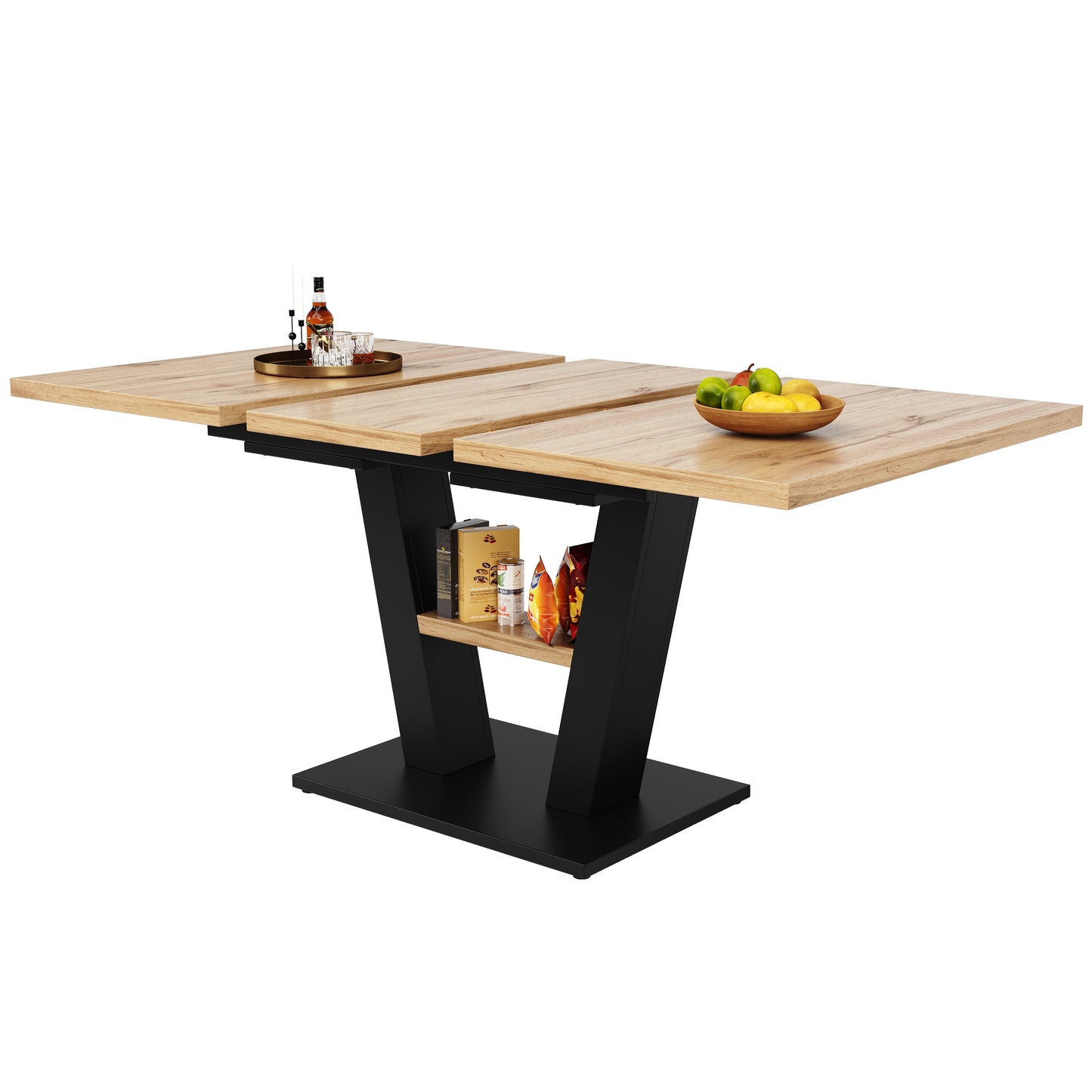 Telescopic Dining Table  118-157X70X75cm , Table, Kitchen Table, Extendable Table, Extendable To 118-157cm With The Help Of Internal Inserts, For Kitchen And Living Room, Wood-coloured Dining Table