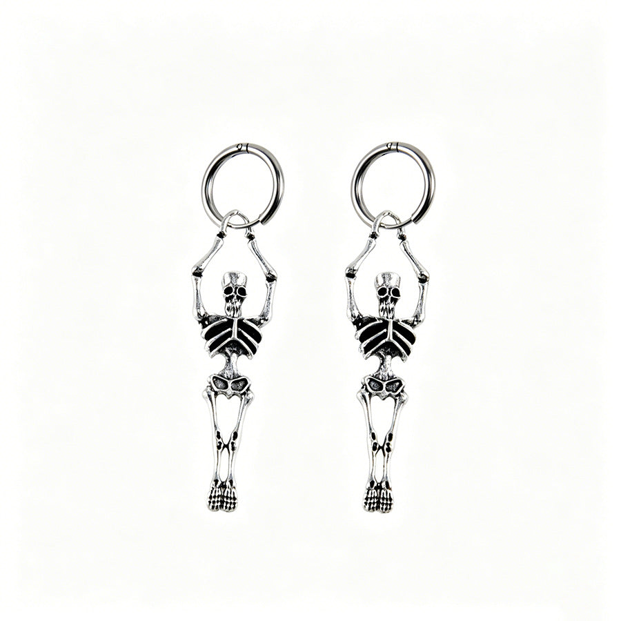 Vintage Human Skeleton Ear Cuffs - Exaggerated Gothic Punk Earrings for Halloween Party Costume Accessories Gift