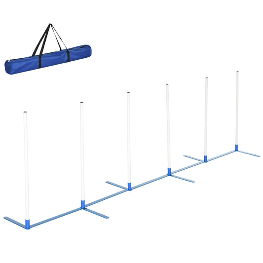 PawHut Dog Agility Equipment Training Adjustable Obstacle Course Set With 6 Weaves Poles Storage Bag For Pet Outdoor Games Exercise