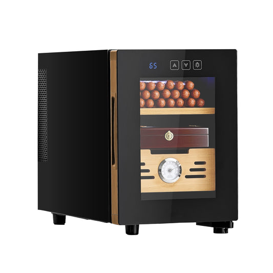 Electric Humidor, 16L,  One Hundred Counts Electric Cigar Humidor Cabinet With Cooling Temperature Control, Spanish Cedar Wood Shelves & Drawers, Mechanical Hygrometer, 2 Layers, Cooler For Household